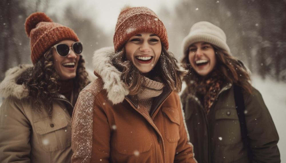 Women sitting on the top of mountain